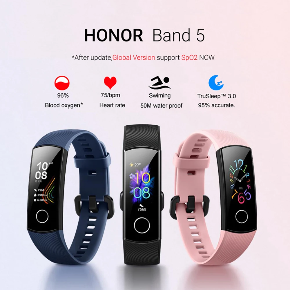 Фитнес-трекер Huawei Honor Band 5 браслет глобальная версия кислорода в крови Смарт