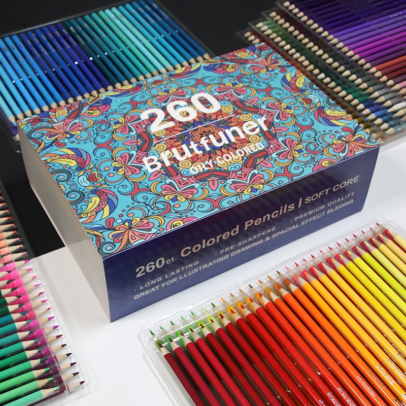 Brutfuner 48/120/160/180/260 Colors Oil Colored Pencil HB Wood Colour Sketch Pencil Artists School Student Coloring Art Supplies