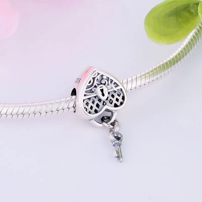 Браслет из стерлингового серебра 925 пробы с сердечком и замочек в виде сердца