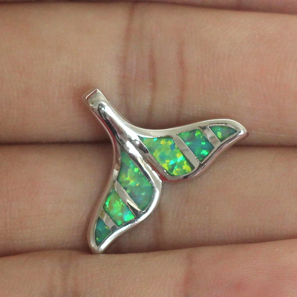 

Tiny Whalestail Green Fire Opal Silver Plated Pendant Necklace OP531