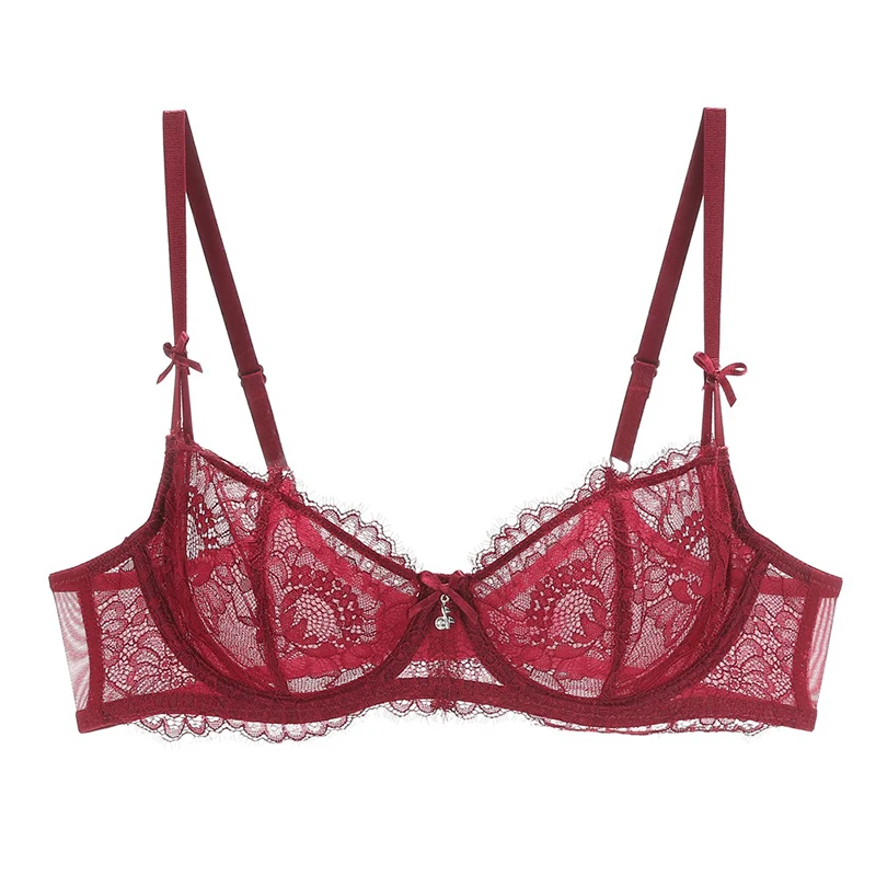 Нижнее белье женское ультратонкое с цветочной вышивкой и чашками пуш