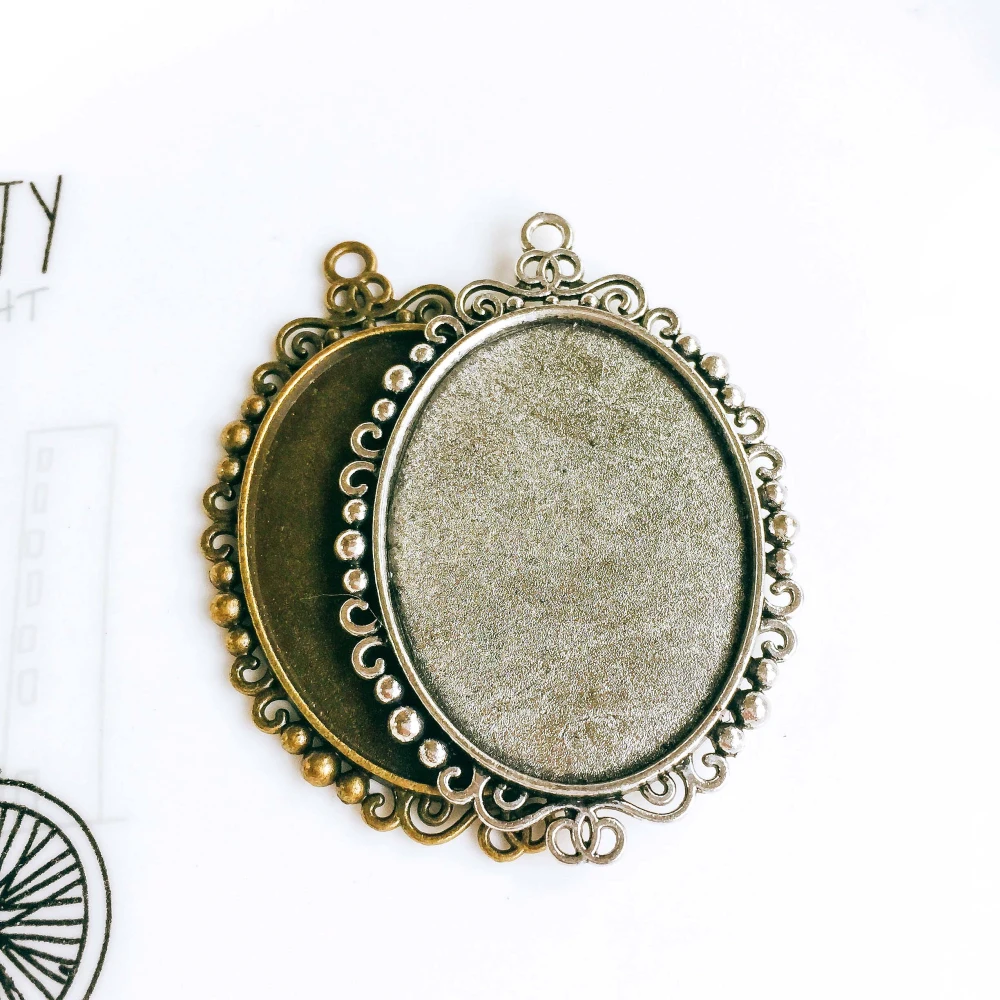 5pcs/lot 30x40mm Necklace Pendant Setting Antique Bronze Silver Color Glass Cabochon Blank Base Supplies for Jewelry T118 | Украшения и