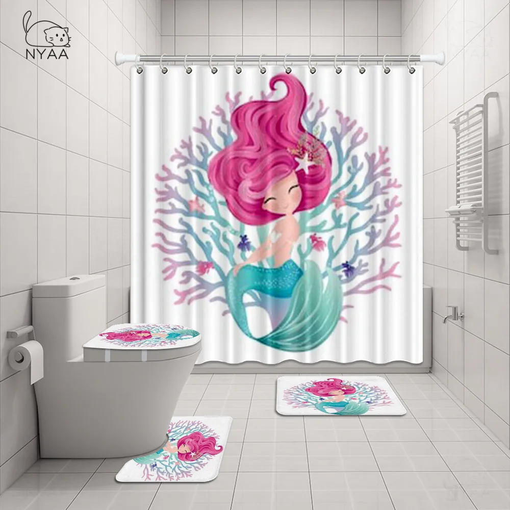 NYAA 4 шт. маленькая Милая Русалочка с рыбами Сексуальная занавеска для душа