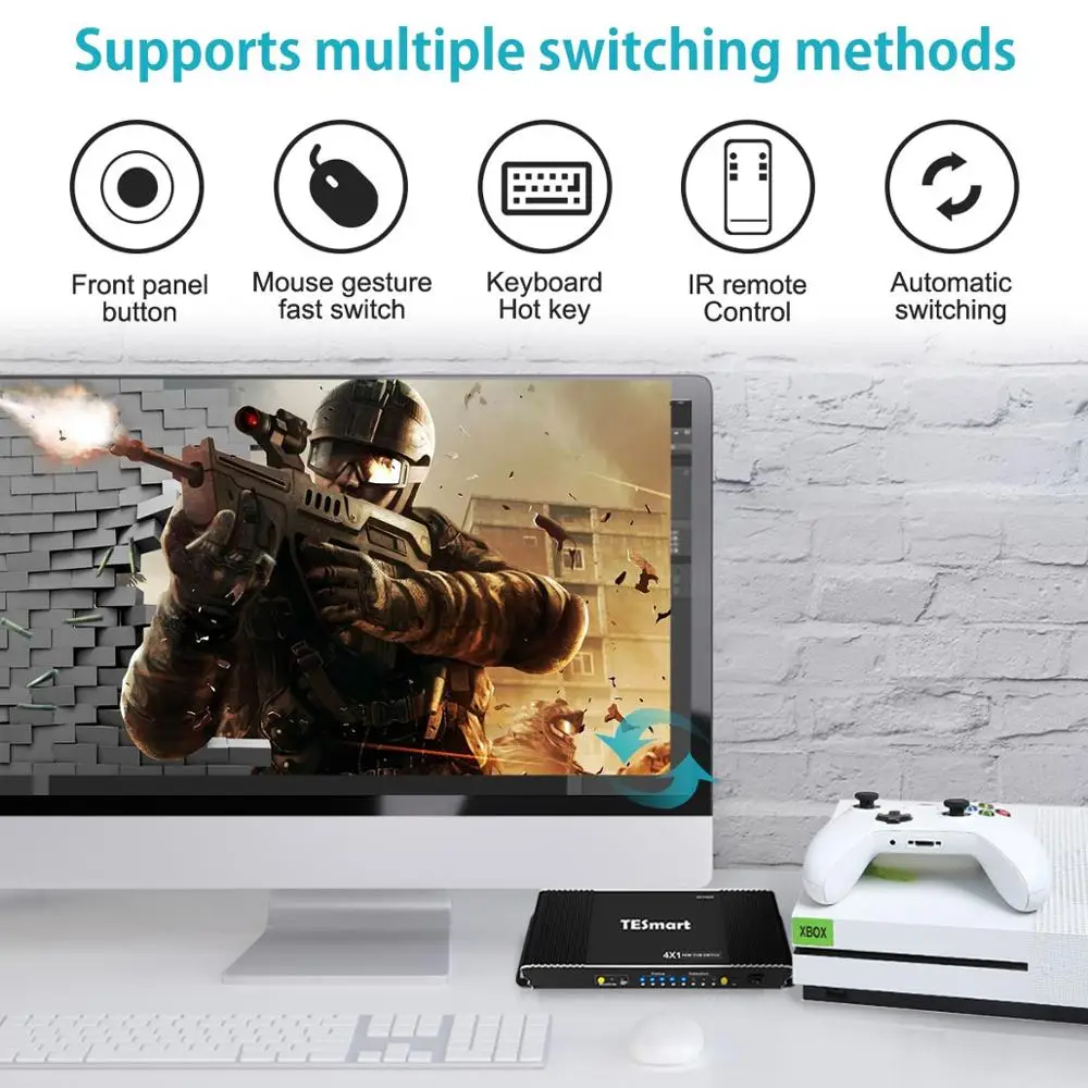 TESmart высокое качество 4 порта USB KVM HDMI переключатель с дополнительным USB 2,0 порт Поддержка 4K*2K(3840x2160) 2 шт 5ft HDMI Кабели