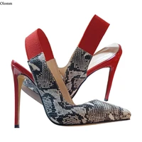 olomm 2021 handmade women spring pumps snake pattern stiletto heels pointed toe gorgeous red party shoes women us plus size 5 15