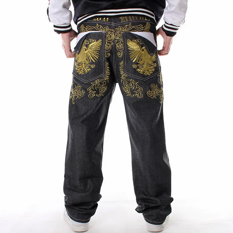

Los hombres de baile callejero Hiphop Jeans moda bordado negro de pantalones de mezclilla general hombre Rap Hip Hop pantalones