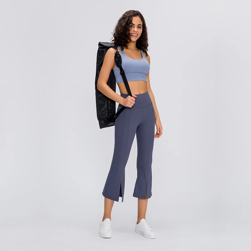 

2020 spring and summer new style horn wide leg yoga pants double side stretch fitness dance movement seven minutes pants woman