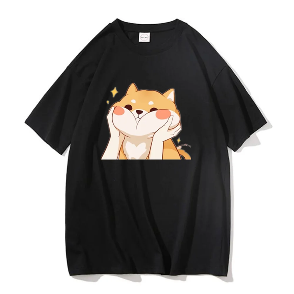 

Pinch Face Shiba Inu T-shirt Summer Women Harajuku Solid Color Loose Short Sleeve