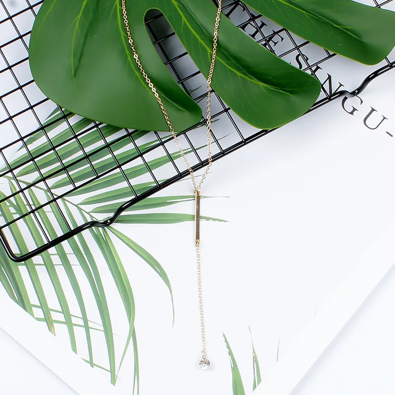 Модное Длинное ожерелье с подвеской кристаллами женское простое металлическое