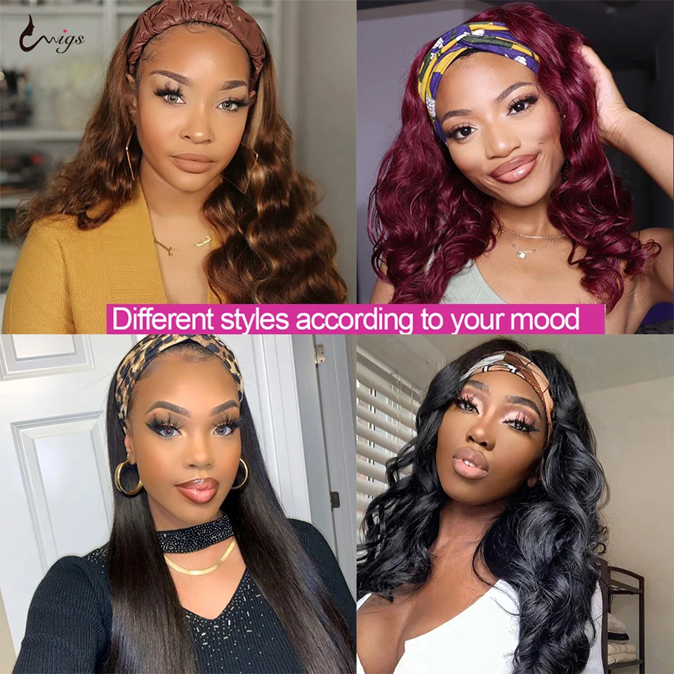 

Malaysian Curly Hair Headband Wig Human Hair Wigs For Black Women Scarf Wig Glueless Ombre Highlight Remy Curly Human Hair Wigs