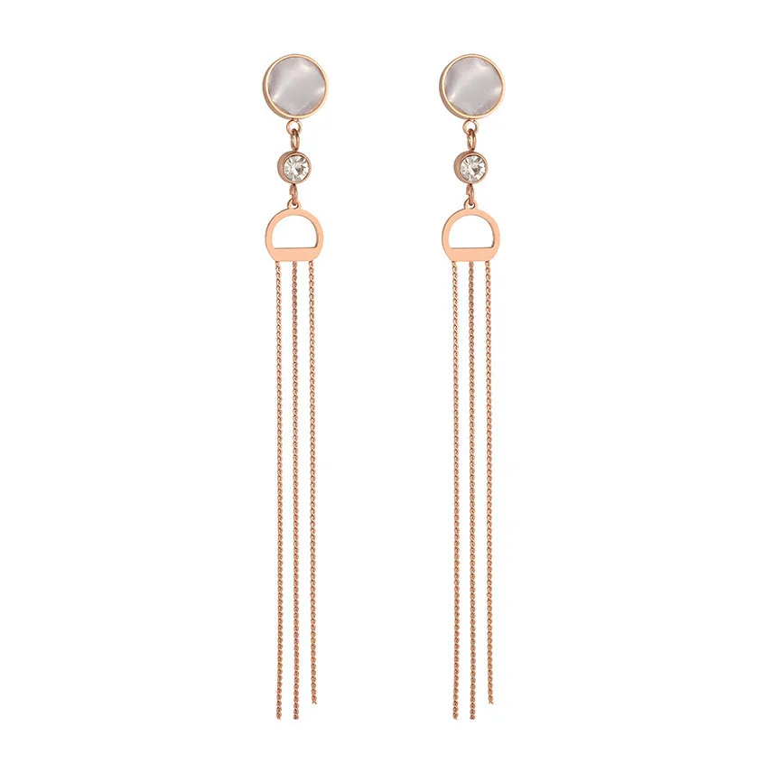

JIOROMY New Arrival Jewelry Fashion Titanium Steel Opals Crystals Earrings For Women Dangle Hollow D Tassels Drop Earring