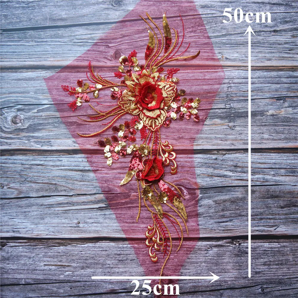 Кружевная ткань с красными золотыми блестками и цветами вышитая кисточка
