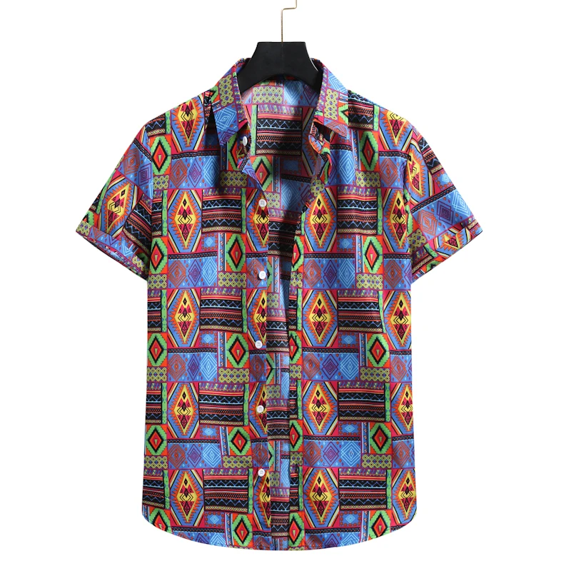 

Fashion Ethnic Style Print Short Sleeve Shirt Men 2021 Summer New Beach Hawaiian Shirt Men Holiday Vacation Shirts Male Chemise