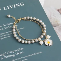 coeufuedy real natural freshwater pearl bracelets for women party gift greywhite pearl 5 6mm trendy daisies original design