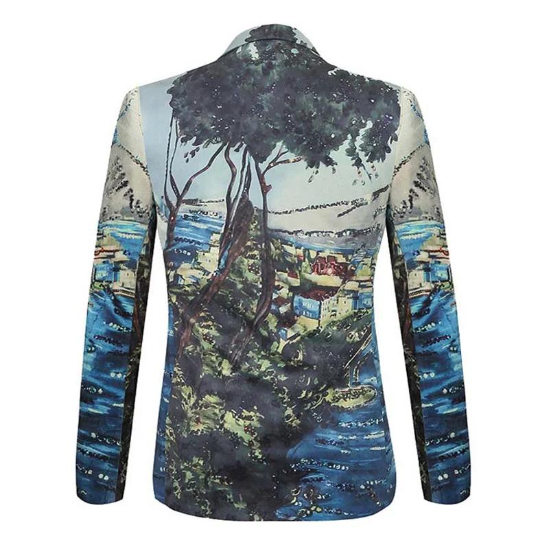 

Luxury Mens Blazers High Grade Golden Velvet Party Perform Dance Printed Suit Tops 36852