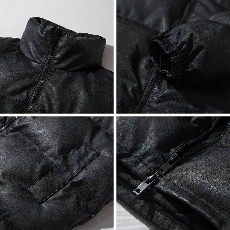 

Unisex Thick Black Pu Leather Winter Male Jacket Solid Mens Clothes Couple Parkas Cotton Coat Plus Size Zipper Men Jackets Tops