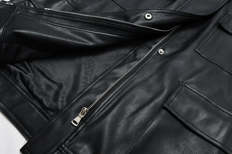 

2020 spring and autumn new Haining leather jacket women's motorcycle jacket mid-length retro loose black PU leather jacket