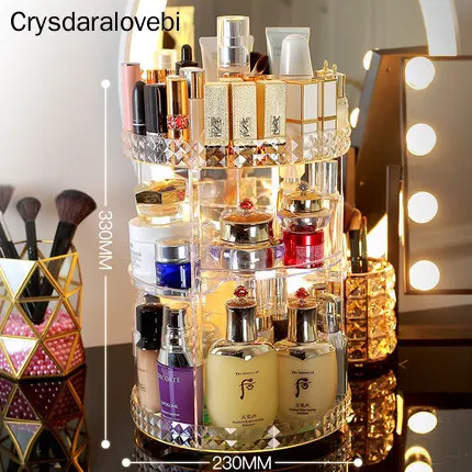 

360 Rotating Makeup Organizer Acrylic Box Dresser Lipstick Skin Care Products Shelf Diamond Pattern Cosmetics Receiving Box