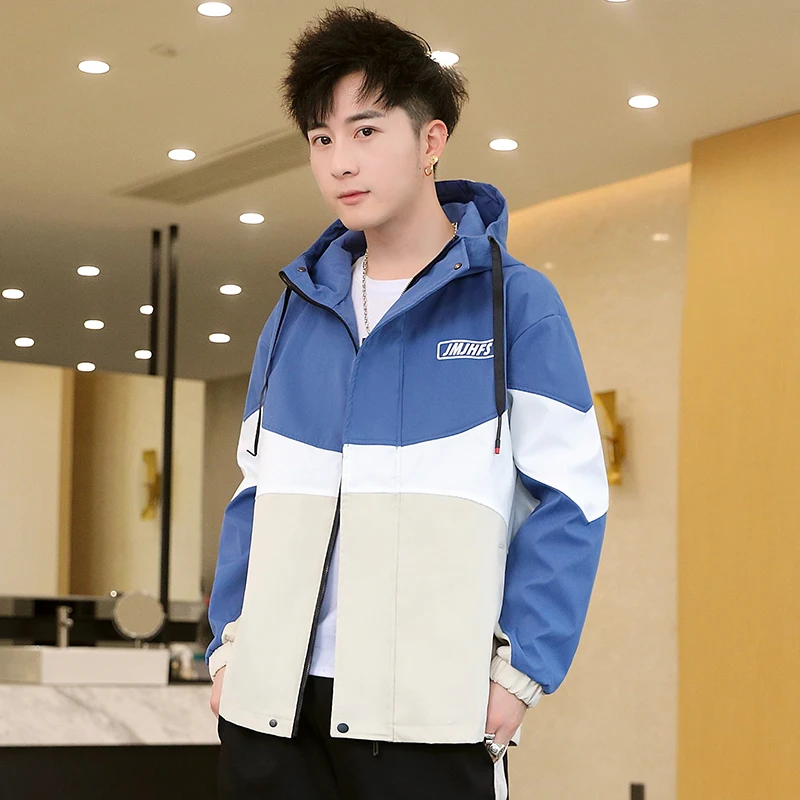 Куртка мужская с капюшоном повседневная верхняя одежда свободная Лоскутная