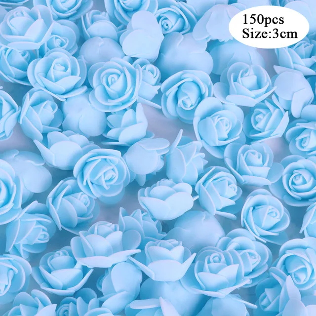 150pcs flower blue Полистирол пенополистирол LEDFoam Медведь Форма искусственный цветок голова Роза DIY Мишка бант ленты Свадьба День рождения подарок декор - Цвет: 150pcs flower blue