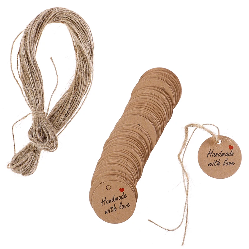 

100Pcs Handmade with Love Labels Hang Tags with 20m String Tag Labels Party Favors Gift Blank Kraft Paper Tags