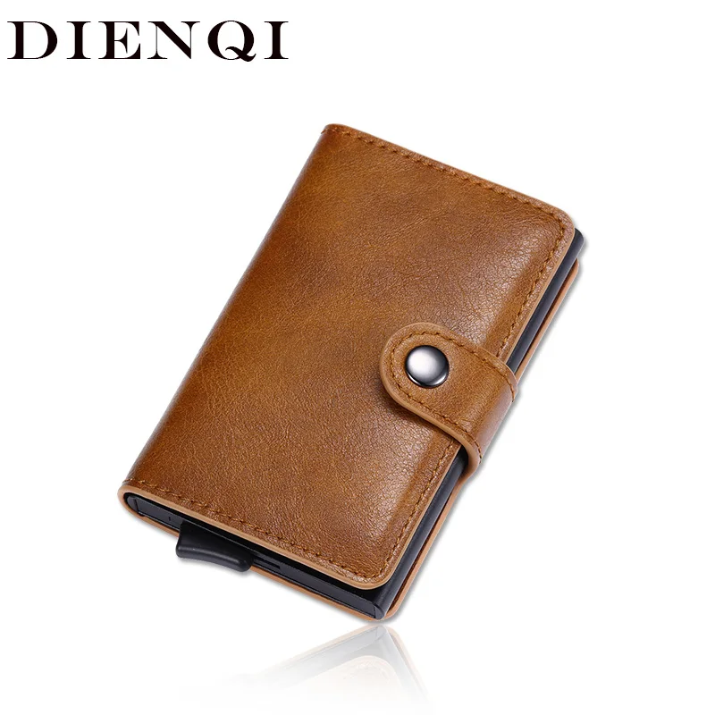 DIENQI коричневый кожаный держатель для Карт RFID чёрный мужской металлический чехол