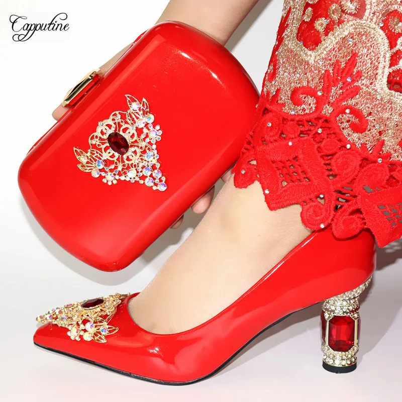 

Excellent Green African Lady High Heel Pointed Toe Shoes With Purse Bag Set For Wedding/Party VC894 Heel Height 6.5CM