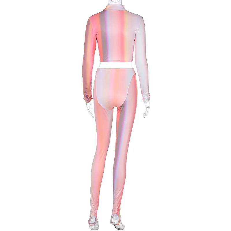 

UETEEY Color Women 2 Piece Set Turtleneck Crop Top High Waist Leggings Matching Suit Casual Workout Activewear Skinny Tracksuit