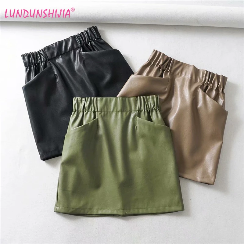 Осень зима 2018 Женская юбка LUNDUNSHIJIA из искусственной кожи пикантная мини с
