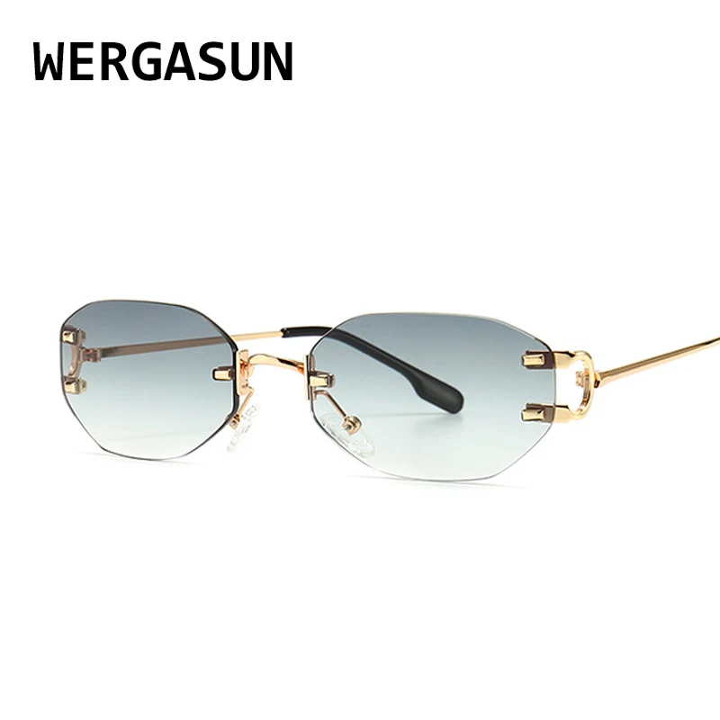 

WERGASUN New Rimless Rectangle Sunglasses Women Men Shades Brand Designer Gradient UV400 Sun Glasses Retro Frameless Sunglasses