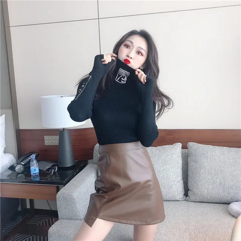 Женская приталенная рубашка модная брендовая водолазка пуловер на осень и зиму |