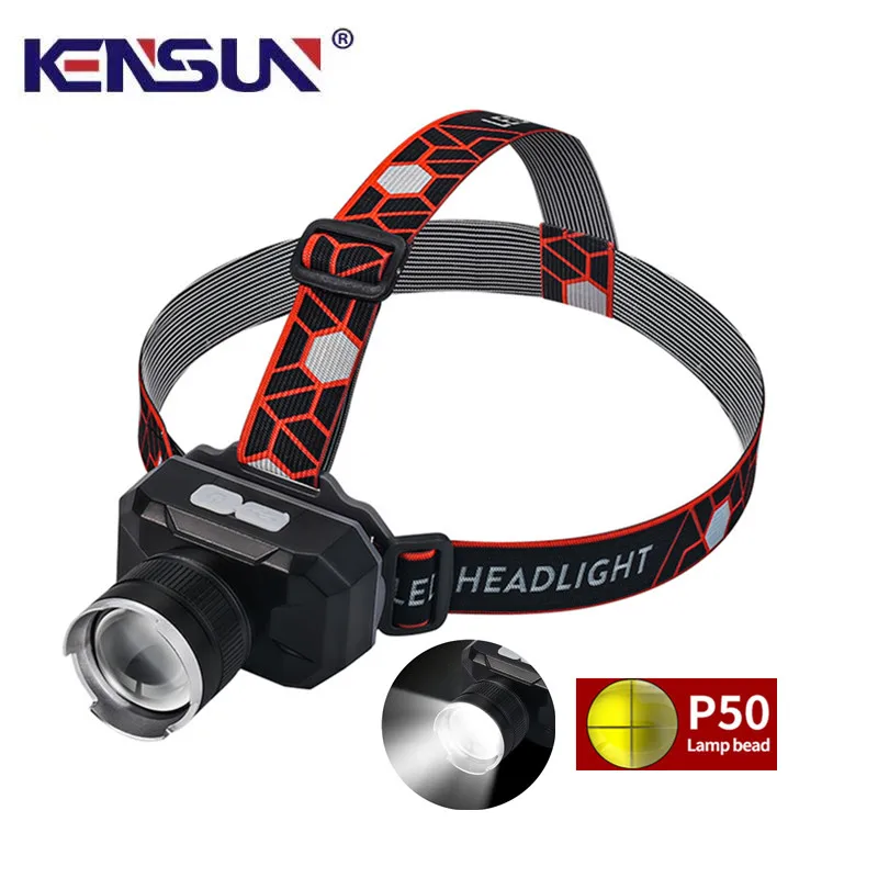 

LED Headlamp Fishing Headlight 2*P50 4 Modes Zoomable Waterproof Super Bright Camping Light Powered By Built-in Battery