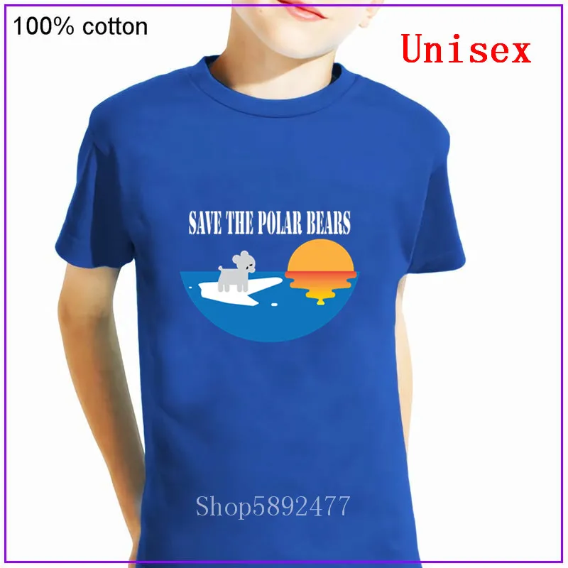 2020 New Hot Sale design Save the polar bear white T Shirt Children t-shirt Fashion Boy clothes Girl Cartoon Kid Tees | Детская одежда