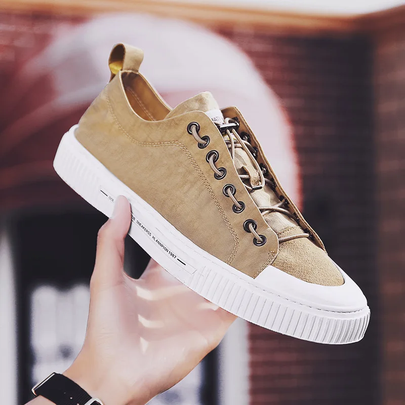 Кроссовки мужские с низким вырезом холщовые дышащие сникерсы резинкой плоская