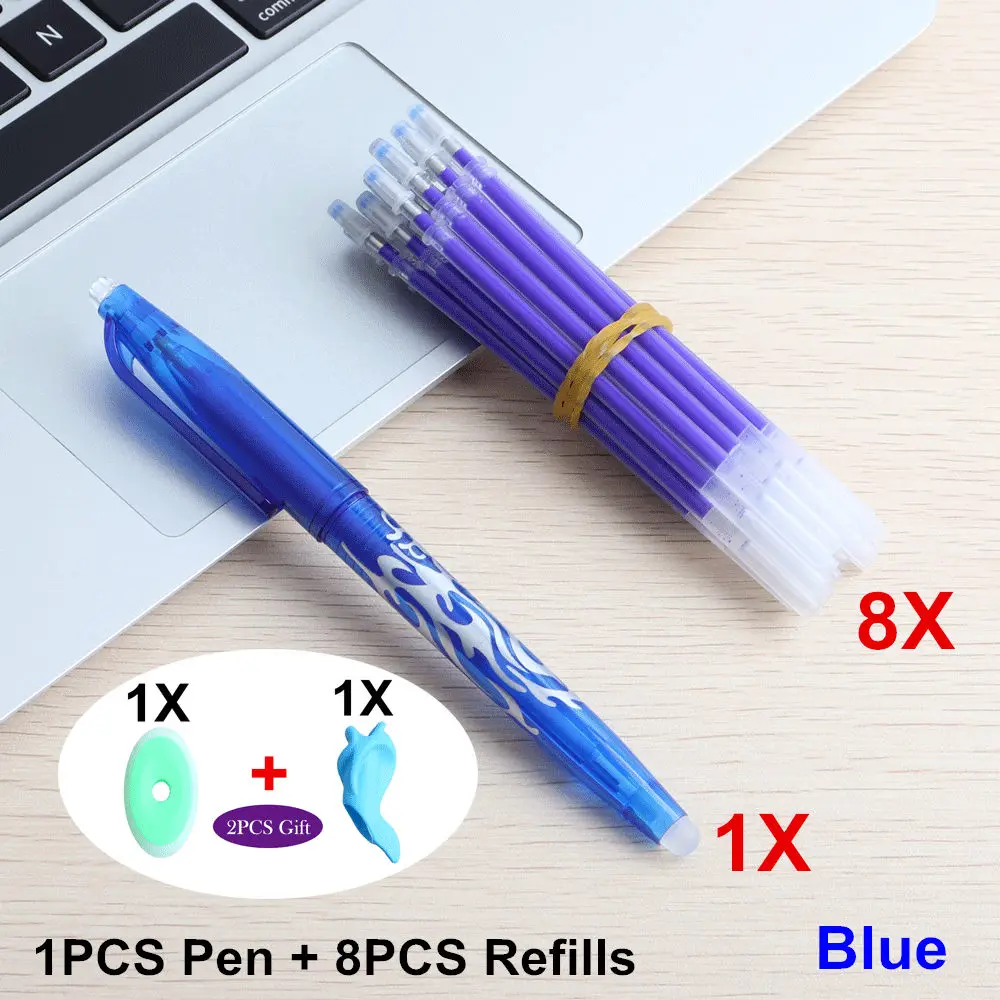 1Set Blue 9 шт./компл. 0,5 мм стираемая ручка, гелевая ручка стержень сменный гелевый для школьных принадлежностей студент письменный стол/канцелярские ручки для детского подарка - Цвет: 1Set Blue