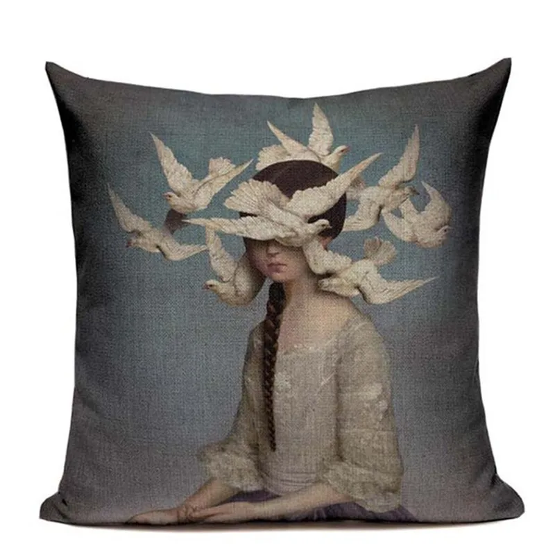 Городская одежда с изображением птицы для девочек цветочным рисунком подушка