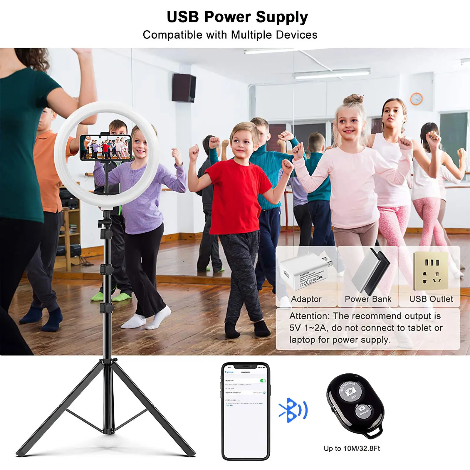 

1.6m Light Photography Tripod Stand Adjustable Aluminum Alloy Tripod With Bluetooth Selfie Remote Phone Holder Video Recording