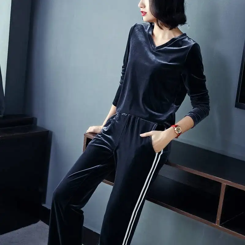 Женский весенний комплект из 2 предметов элегантный бархатный свитшот с