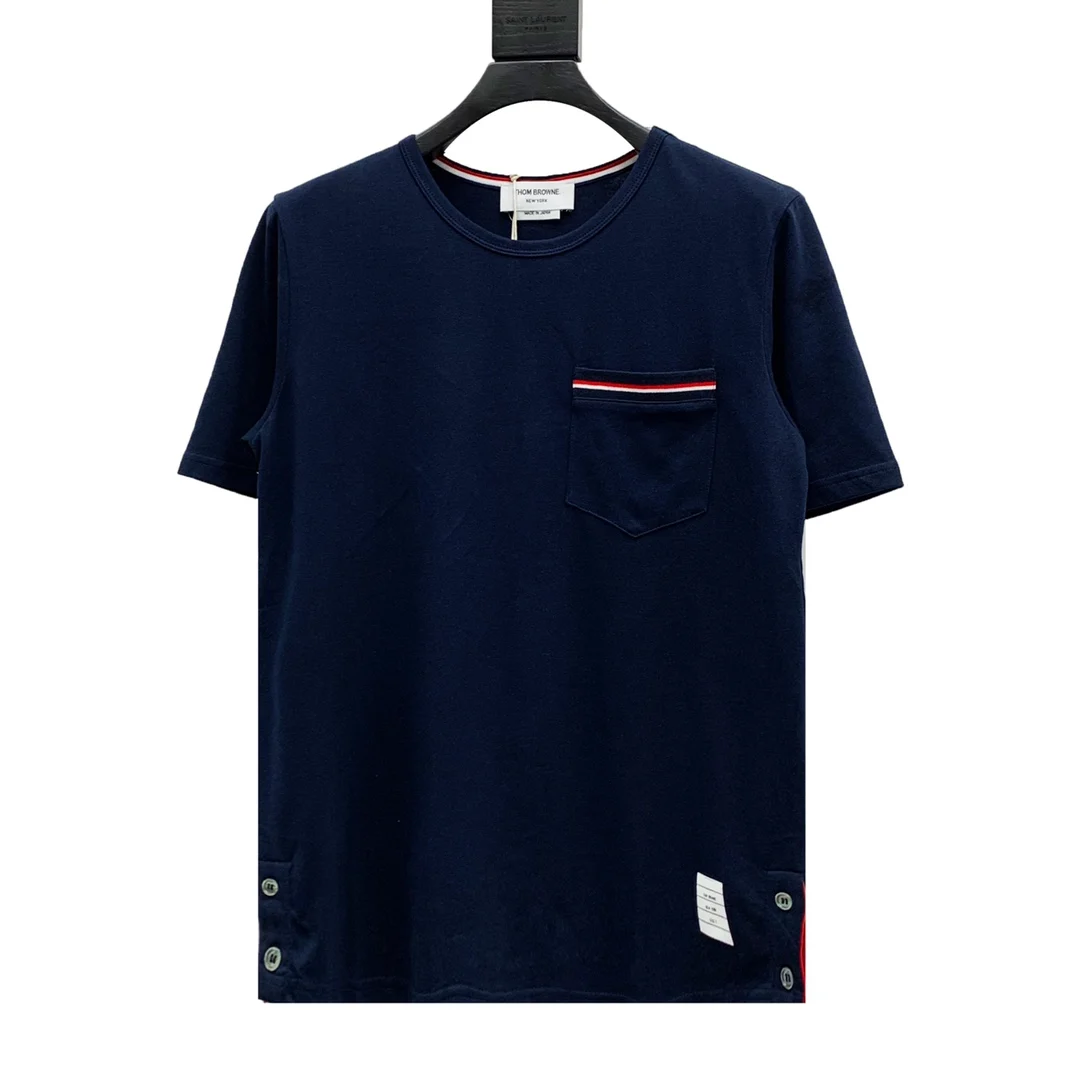 

TB Thom men's and women's new four bar stripe knitted Lapel short sleeve Stripe T-shirt
