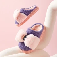 2021 winter slippers women home bow cotton shoes for women non slip soft men indoor slippers couple