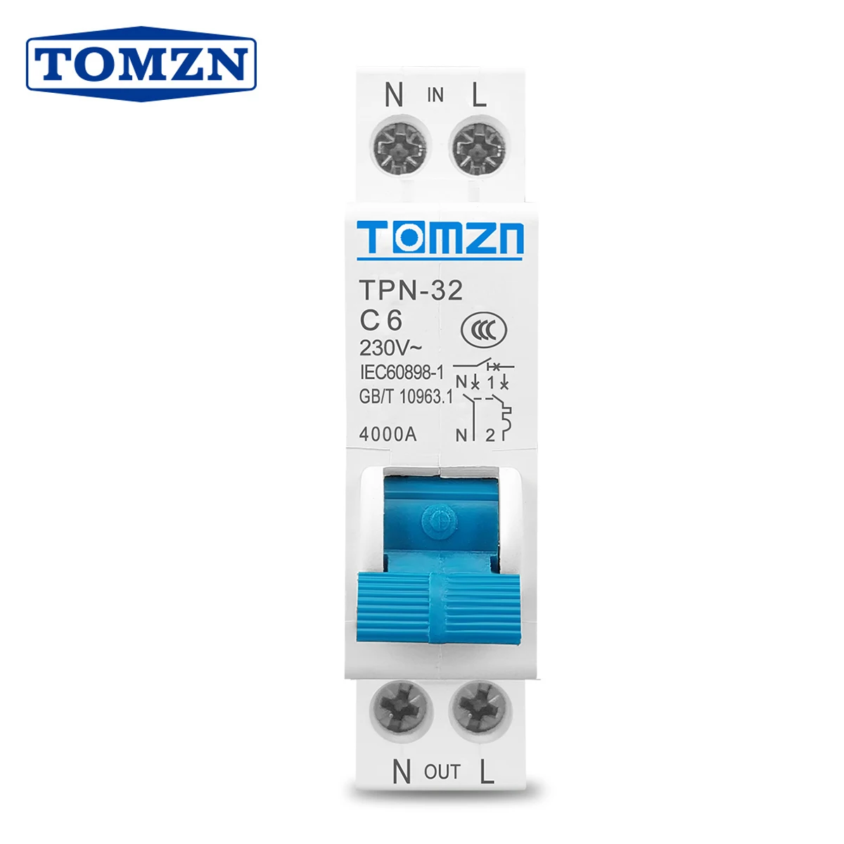 Миниатюрный бытовой автоматический выключатель TPN 1P + N MCB 6A 10A 16A 20A 25A