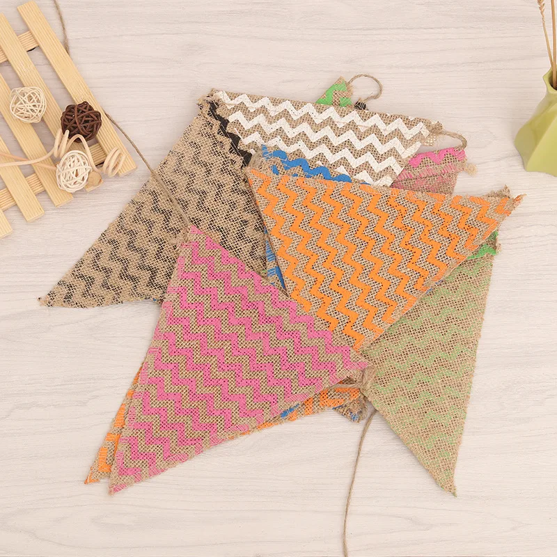 

1set=12flags Jute Hessian Burlap Bunting Multicolor Banner Vintage Wedding birthday party Christmas new year decoration Banner