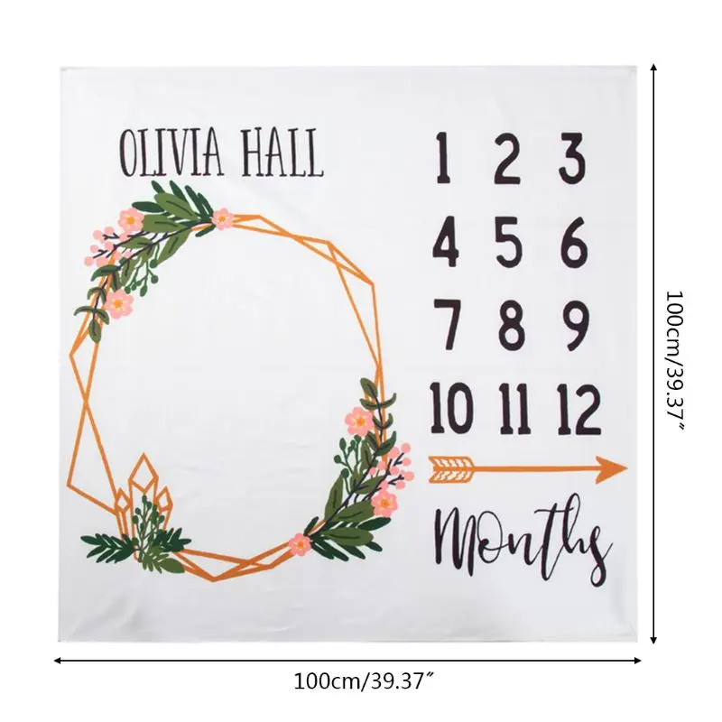 

Baby Milestone Blanket Wreath Prrinted Newborn Photo Background Cloth Infant Monthly Record Growth Swaddle Wrap Photography Prop