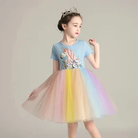 new 2022 summer unicorn rainbow short sleeves party kids little girls dress clothes 10 12 year new year dress princess costumes