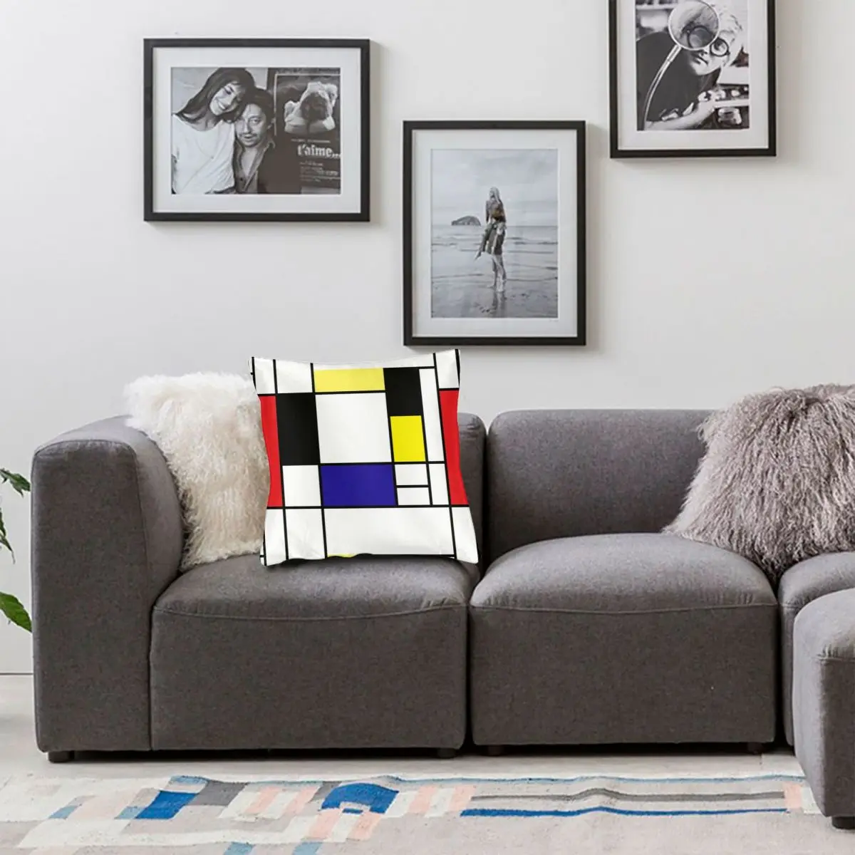 Минималистичный красный синий желтый квадратный чехол Mondrian для подушки