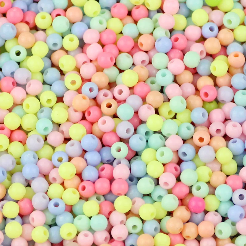

JHNBY Cream beads High quality Acrylic beads 1000pcs 4MM Round Candy Neon smooth Loose beads ball Jewelry bracelet making DIY