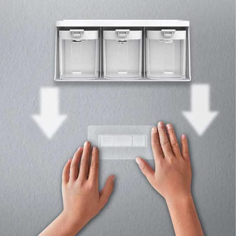 

Wall Mount Seasoning Storage Box Spice Rack Sugar Bowl Salt Shaker Organizer Container Plastic Kitchen Spice Storage Box Set