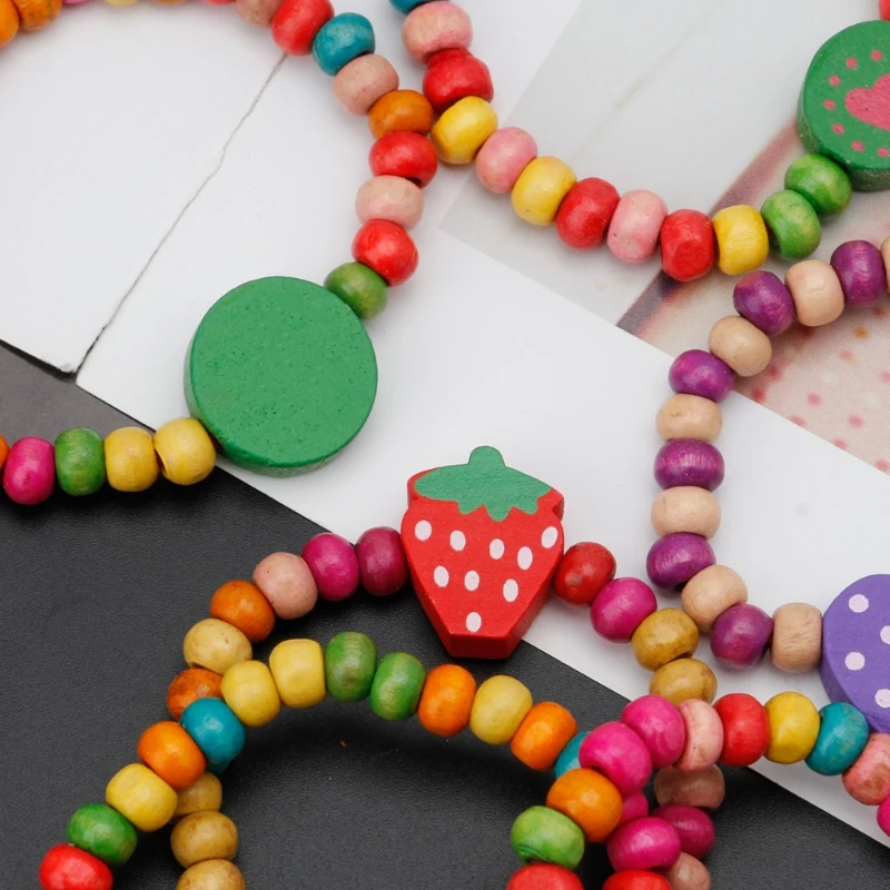 

12Pcs Colourful Wooden Bracelets Little Girls Bracelets Kit Kids Fashion Jewelry 45BC