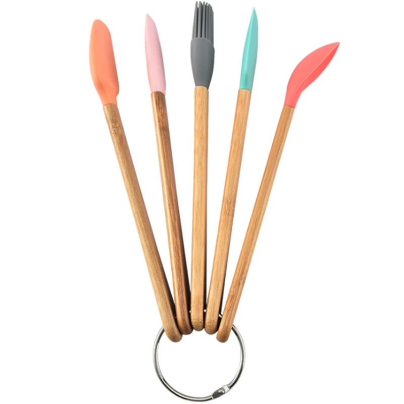 

5 Pack Mini Spatulas Scrapers with Bamboo Handle,Heat Resistant Silicone Spatula Set,for Baking,Cooking,Mixing