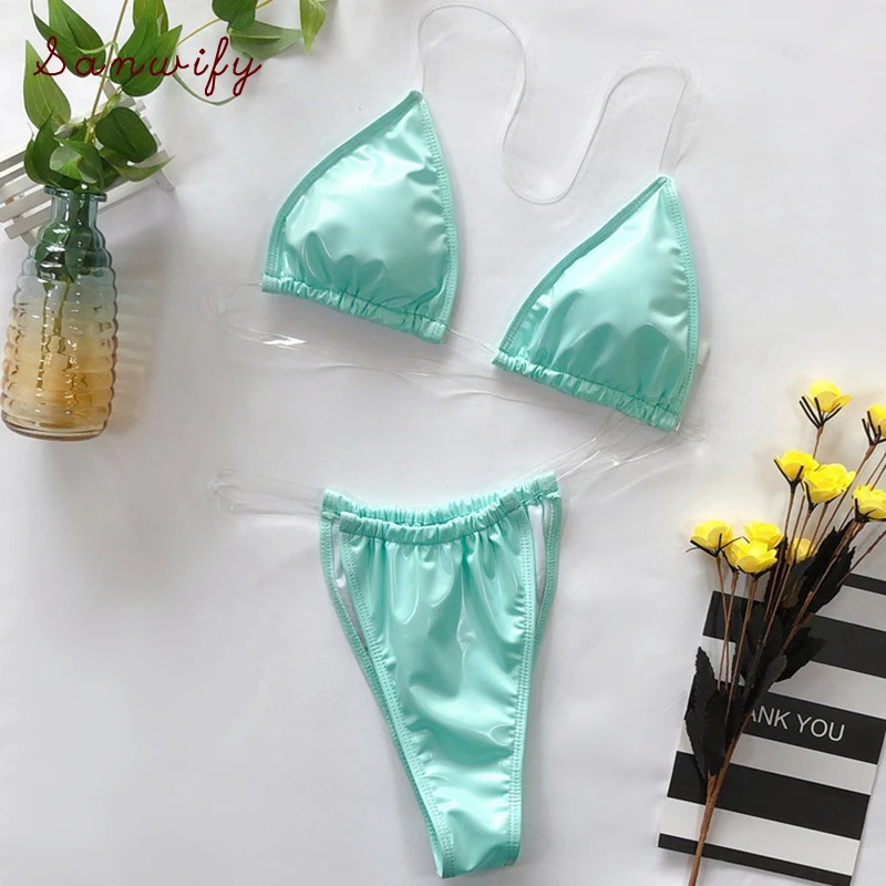 

Mini Bikini Set Sexy Triangle Swimsuit High Cut Swimwear Women Bikini 2020 Pu Bathing Suit Summer
